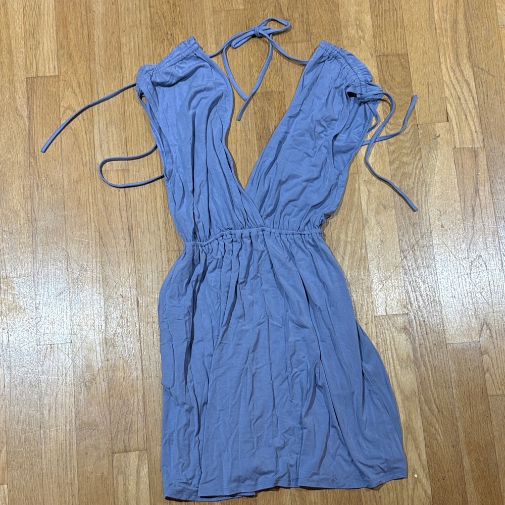Lulu's Lavender Blue Halter Tie Deep V Mini Dress